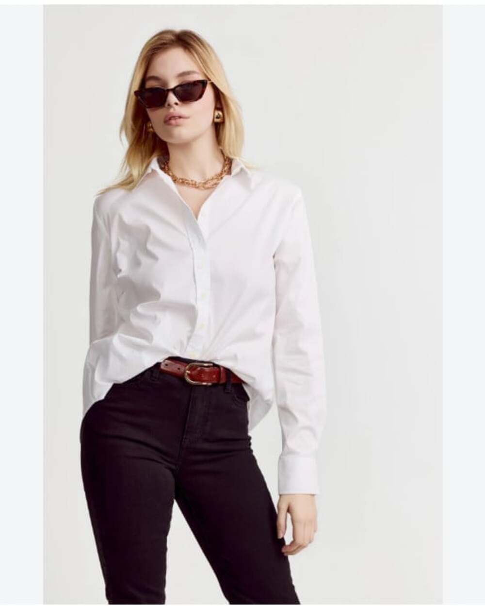 THE SHIRT Rochelle Behrens Shirt Womens XL White Button Front Top Blouse